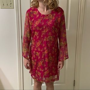 🌷3 for$25🌷Unbranded, US S, Fuchsia & Orange Floral Chiffon Side Slit Tunic Dress